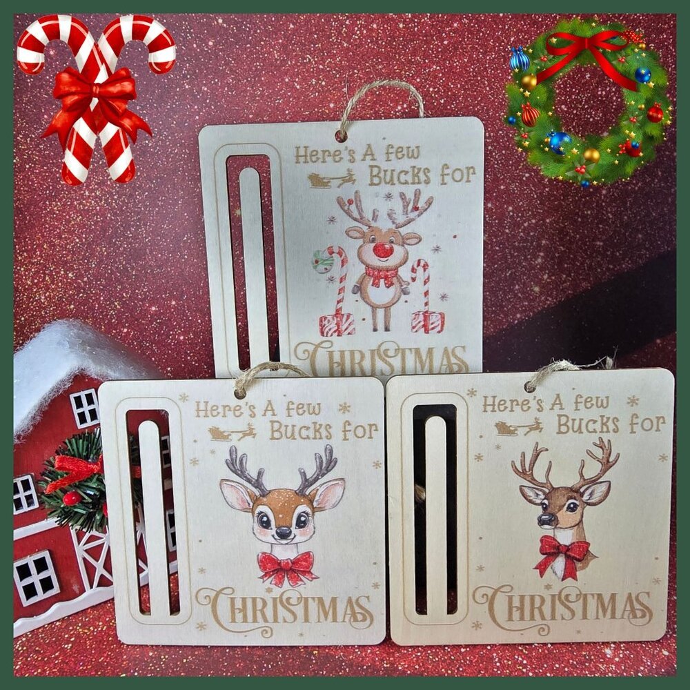 "A Few Bucks" Wooden Christmas Money Holders Set Of 3 (NWOT)‎
